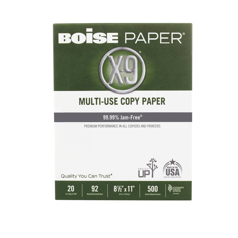 Boise X-9 Multipurpose Paper, 92 Bright, 8 1/2"" x 11"" Letter Size, 20 lb, 500 Sheets Ream - Image 1